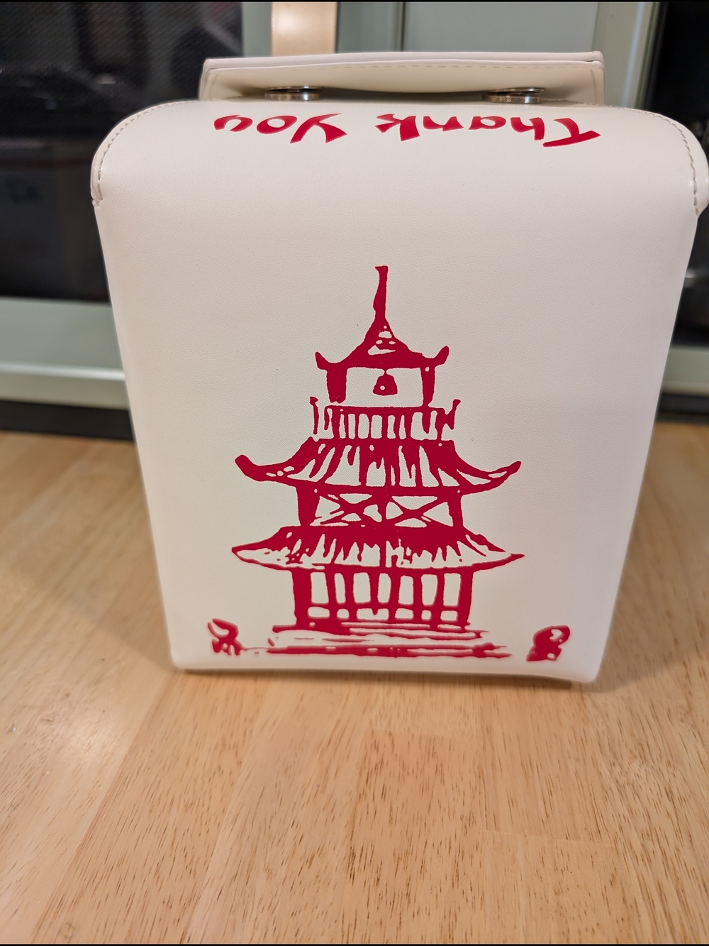White & Red Pagoda Graphic Take Out Box Novelty Shoulder Bag NWOT